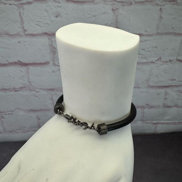 Yves Saint Laurent Black Leather Textured Bracelet - Picture 3 of 8